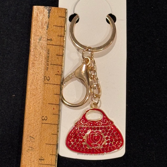 BAG CHARM MINT Elegant Red Crystal Gold Tone Purse Keychain - Picture 4 of 4